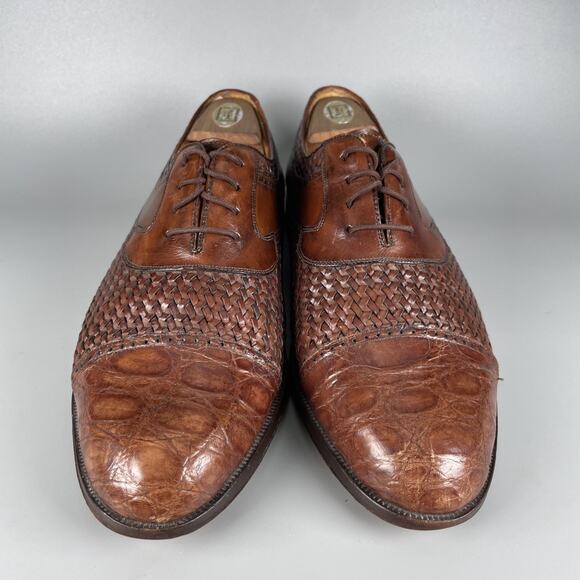 Mezlan Salinas Men\'s Size 9 Brown Croc Woven Leather Oxford Dress Shoes Lace Up main image 9